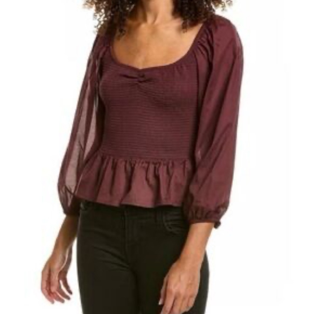 Nation LTD Top Medium Womens Smocked Balloon Sleeve Blouse Boho Made in Peru M